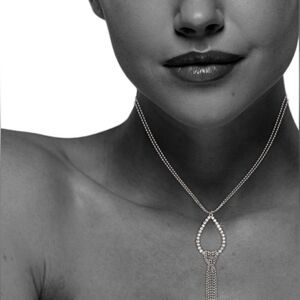 X & O Rhodium Plated Teardrop Fringe Crystal Pendant Necklace